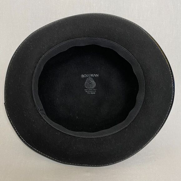 Bollman Hat Black Wool Round Top Fedora Made In USA Patent Leather Trim - Picture 7 of 9